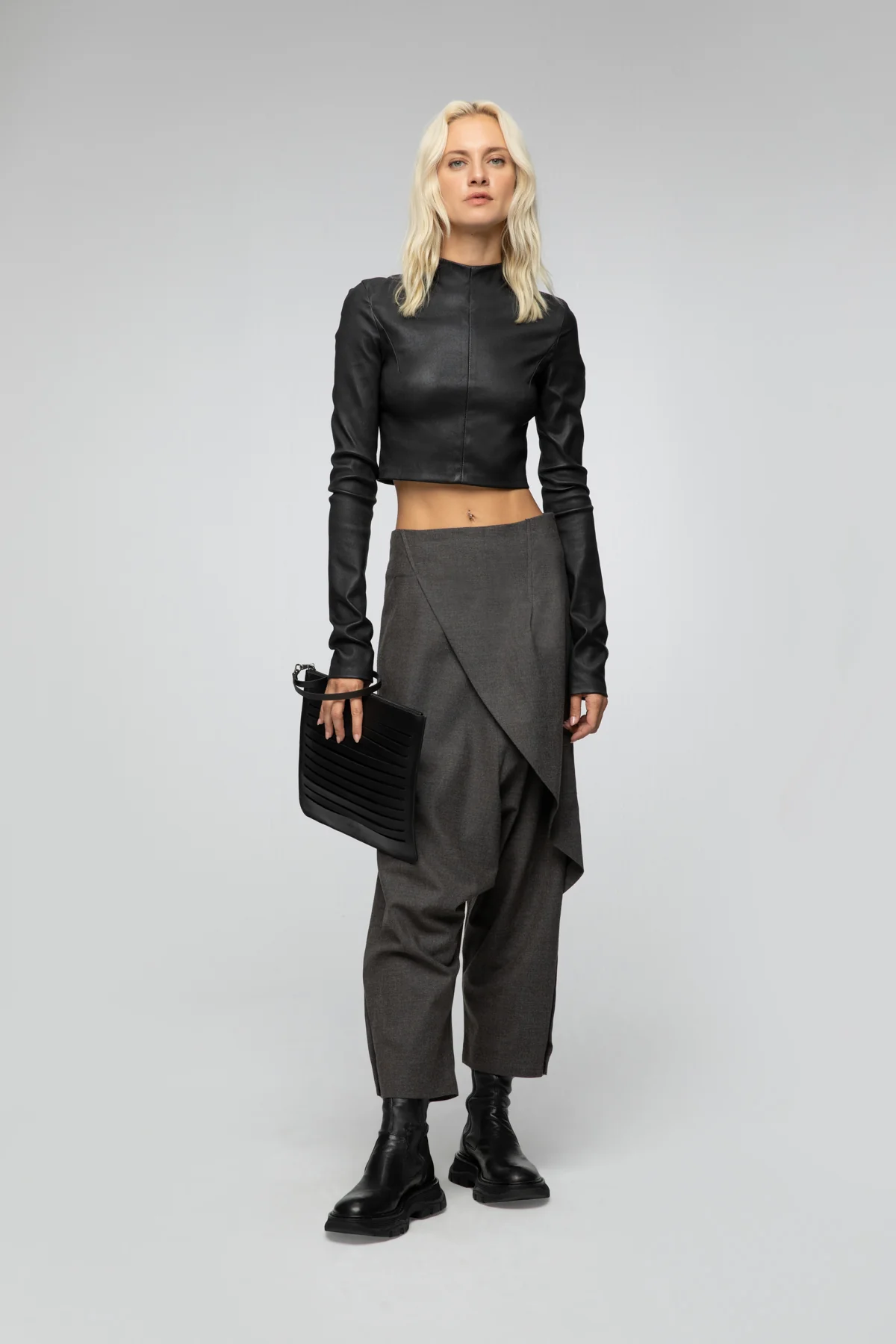 Agata - Black Leather Blouse - Image 3