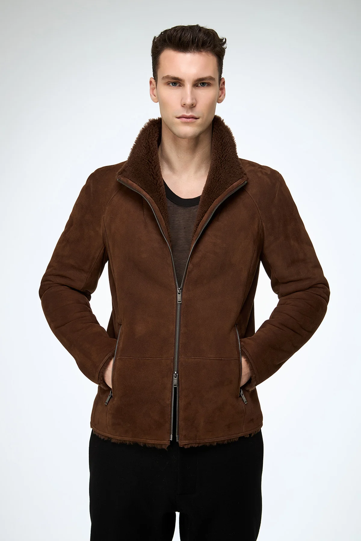 Bastien - Dark Brown Shearling Jacket - Image 4