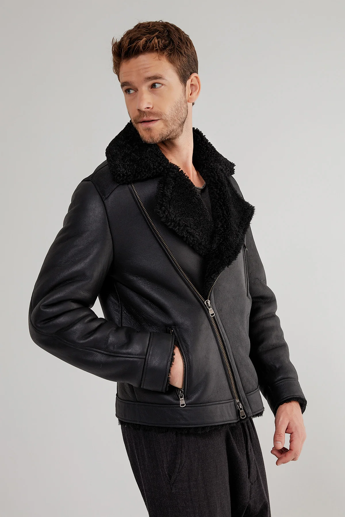 Tristan - Black Shearling Jacket - Image 4