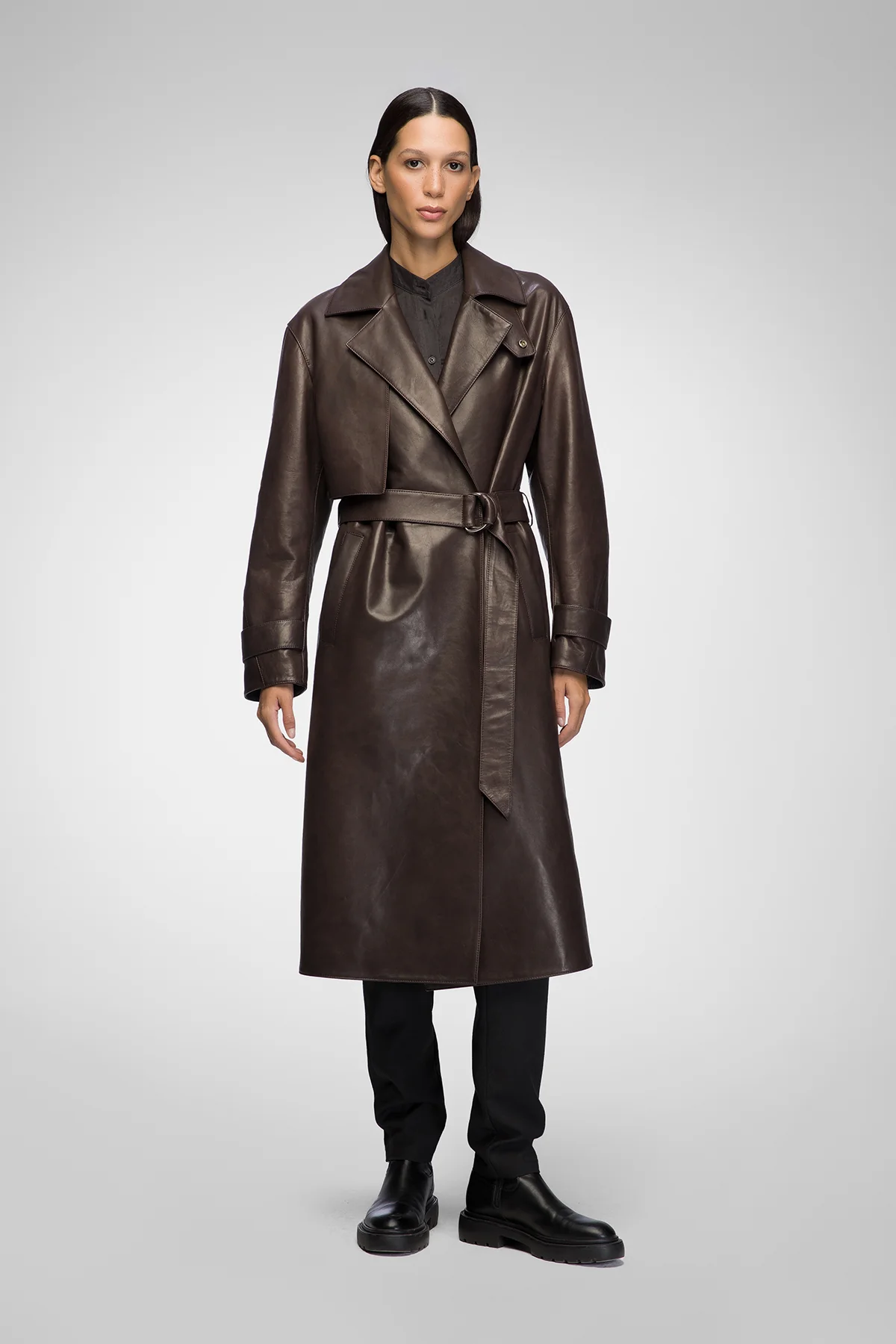 Isabelle - Brown Leather Coat - Image 3