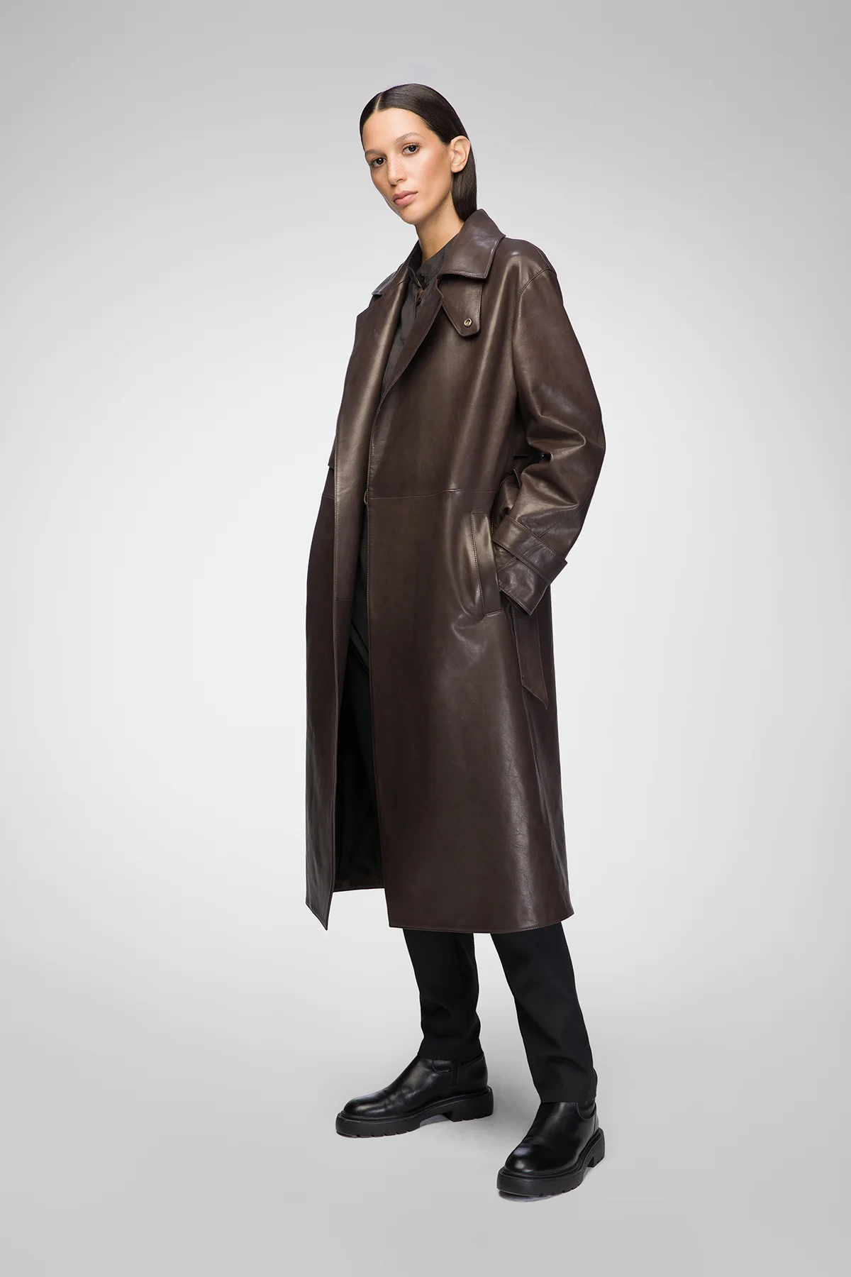 Isabelle - Brown Leather Coat - Image 4