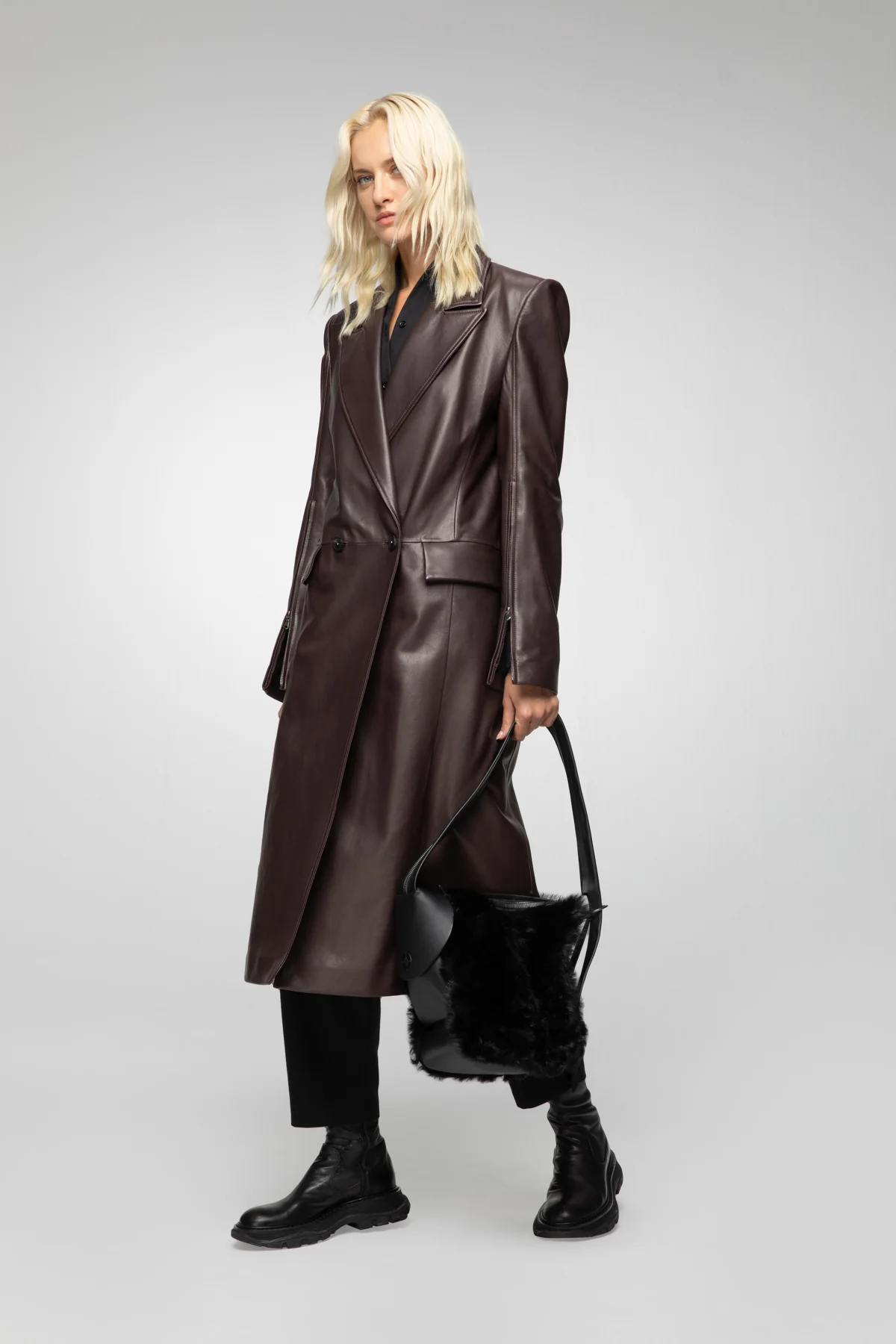 Lorrie - Bordeaux Leather Coat - Image 3