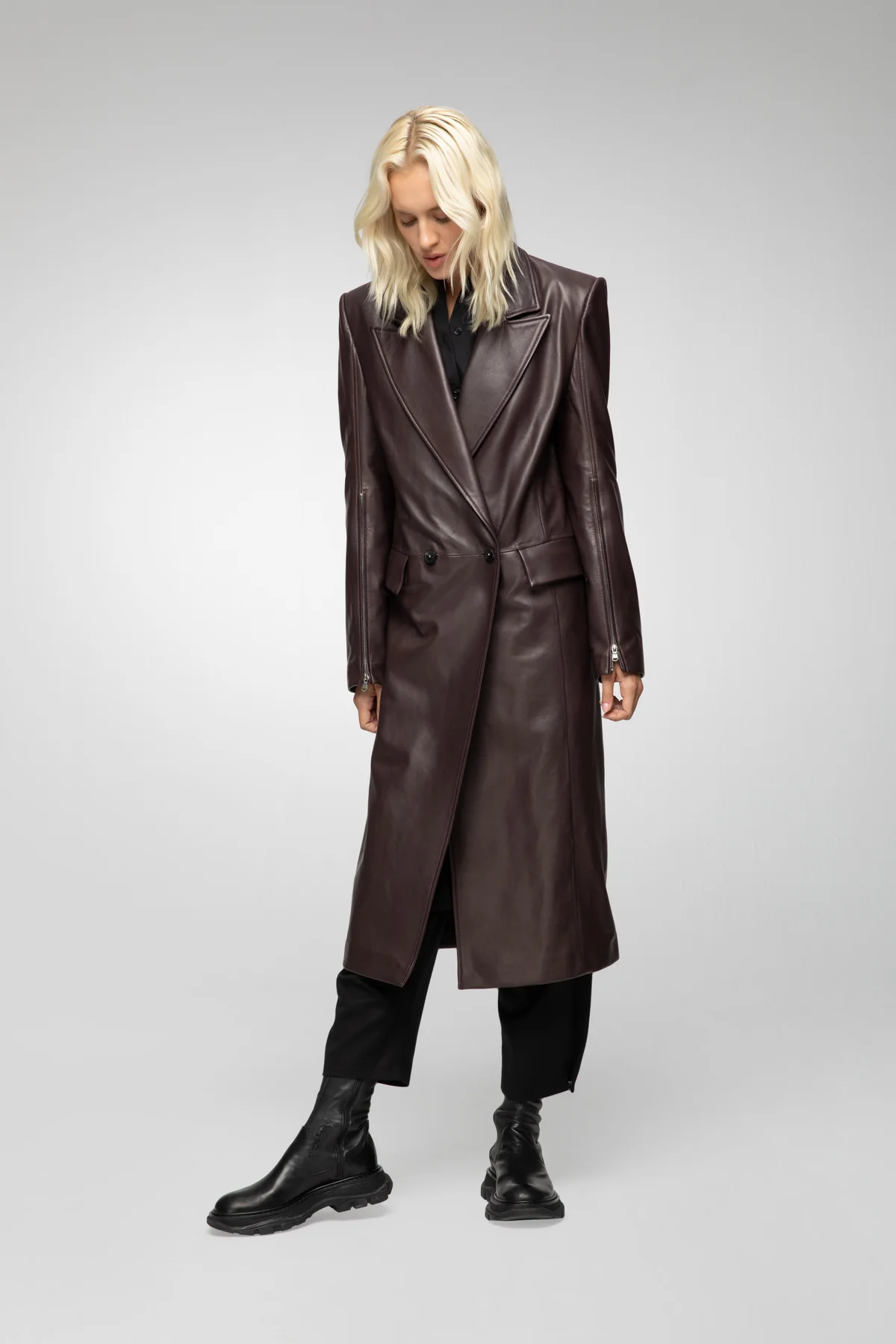 Lorrie - Bordeaux Leather Coat - Image 4
