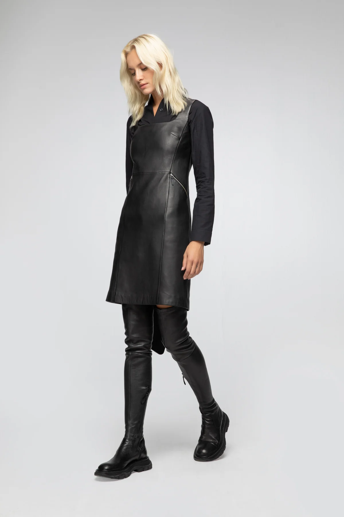 Macia - Black Leather Dress - Image 3
