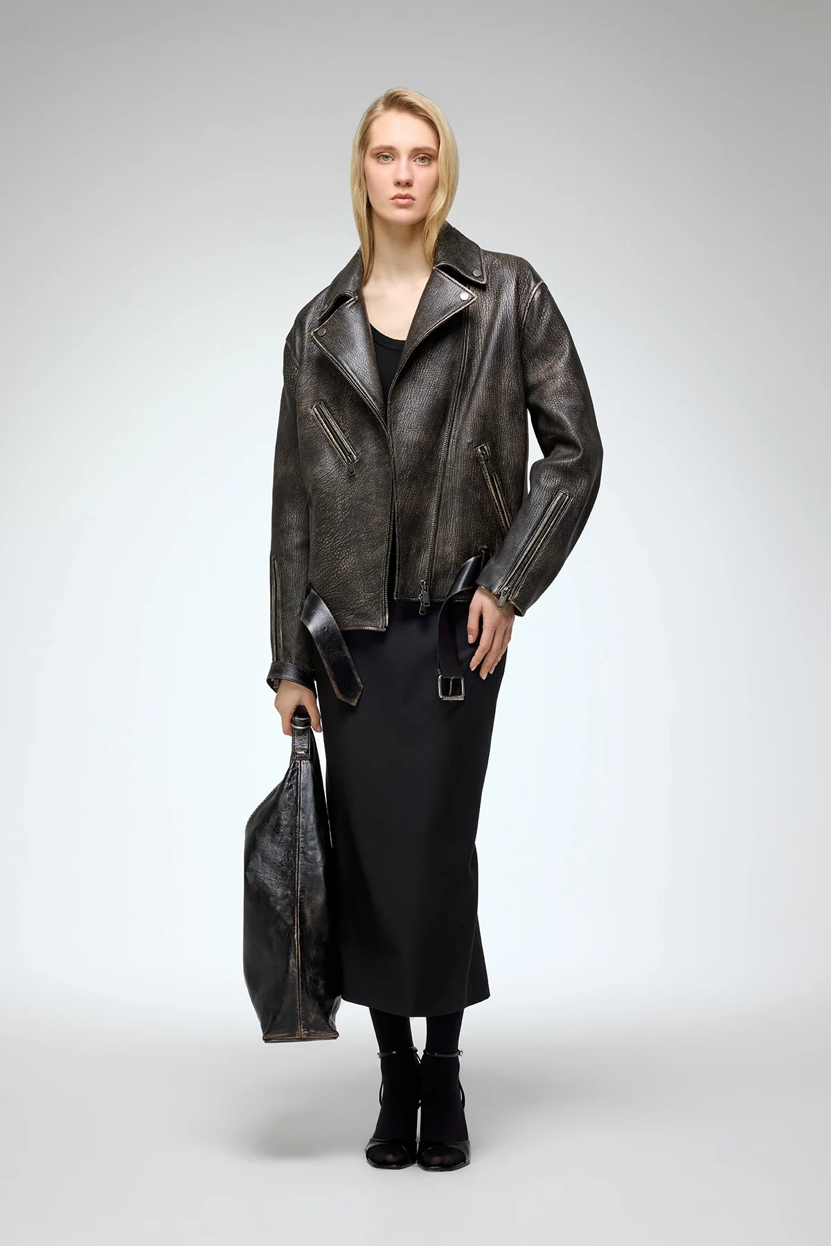 Marielle - Brown Anthracite Leather Jacket - Image 3