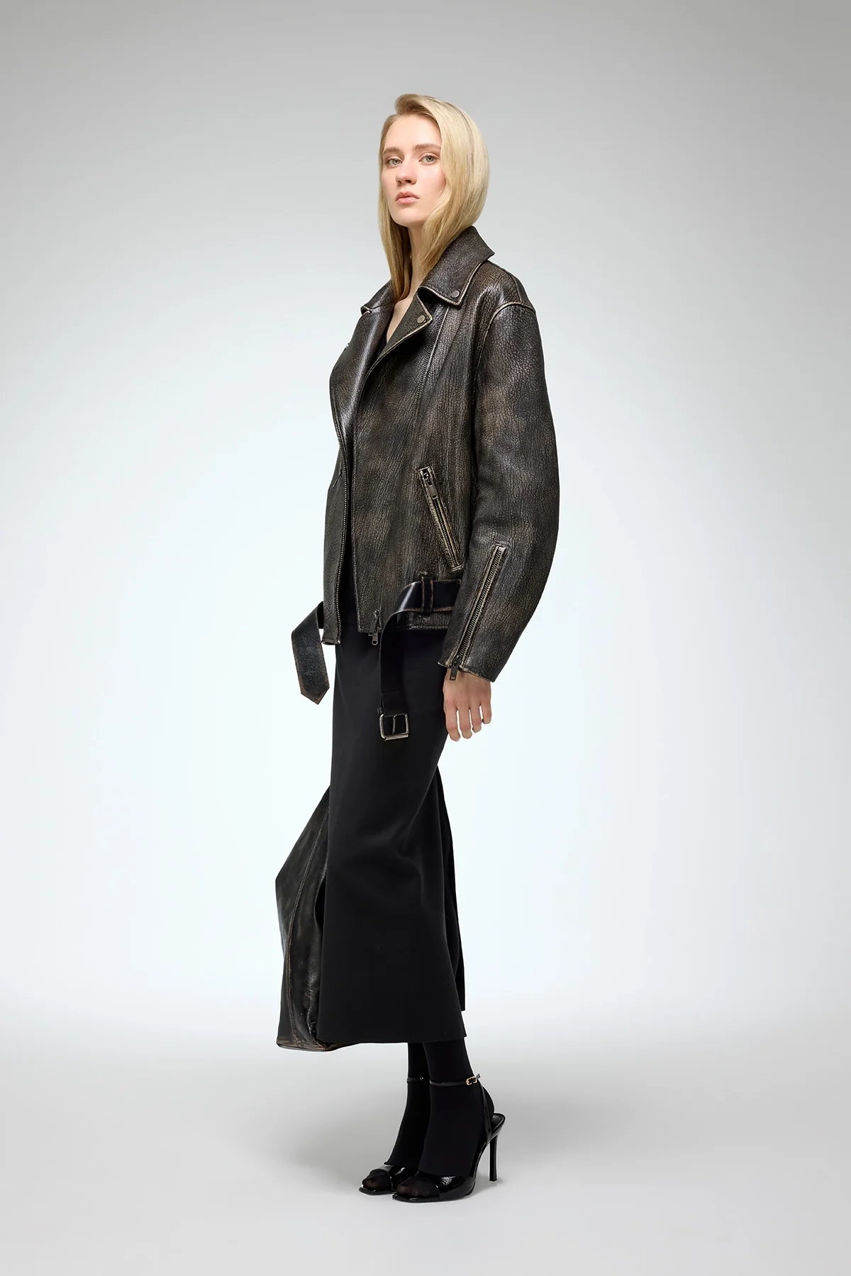 Marielle - Brown Anthracite Leather Jacket - Image 4