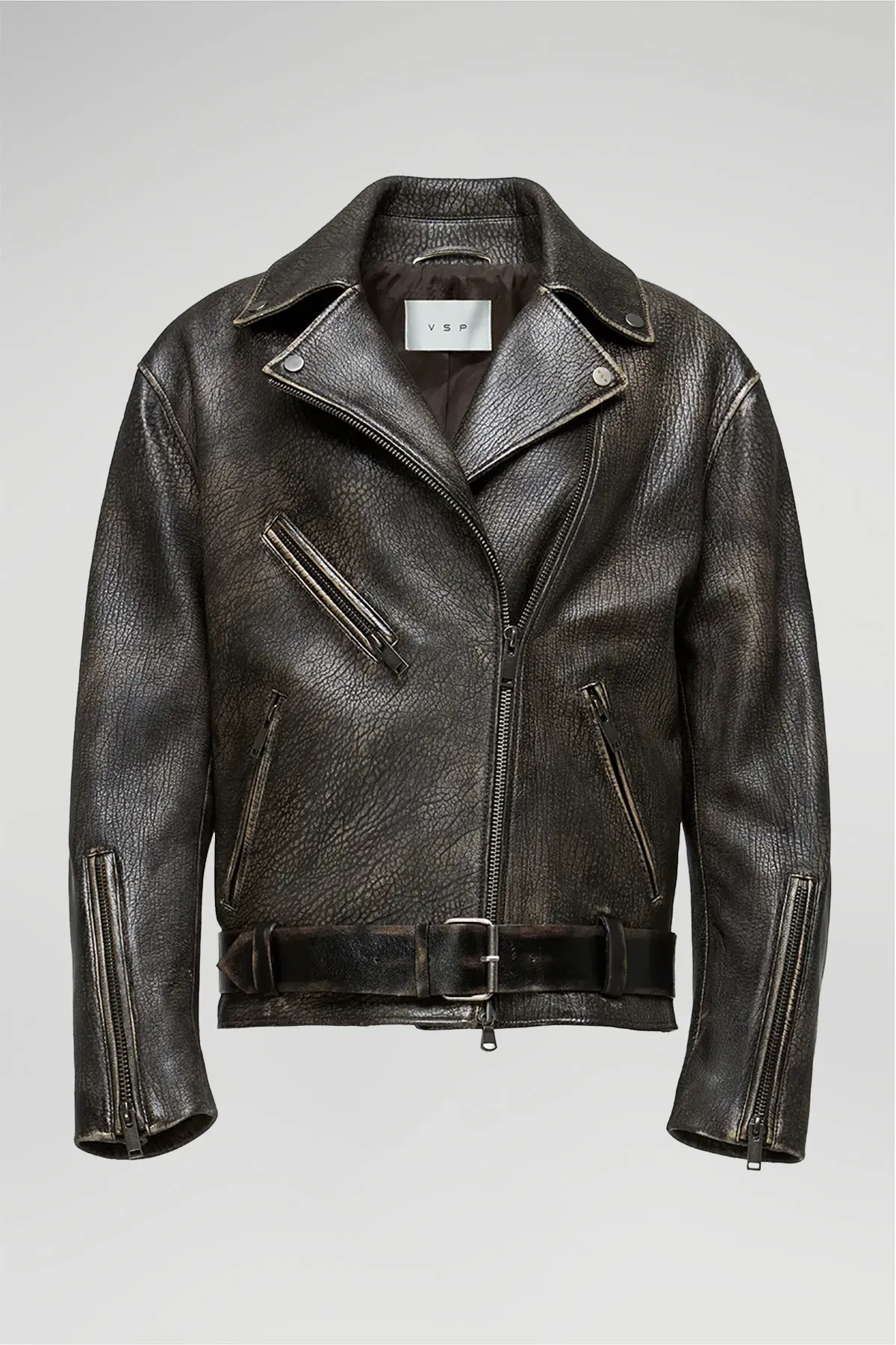 Marielle - Brown Anthracite Leather Jacket - Image 6