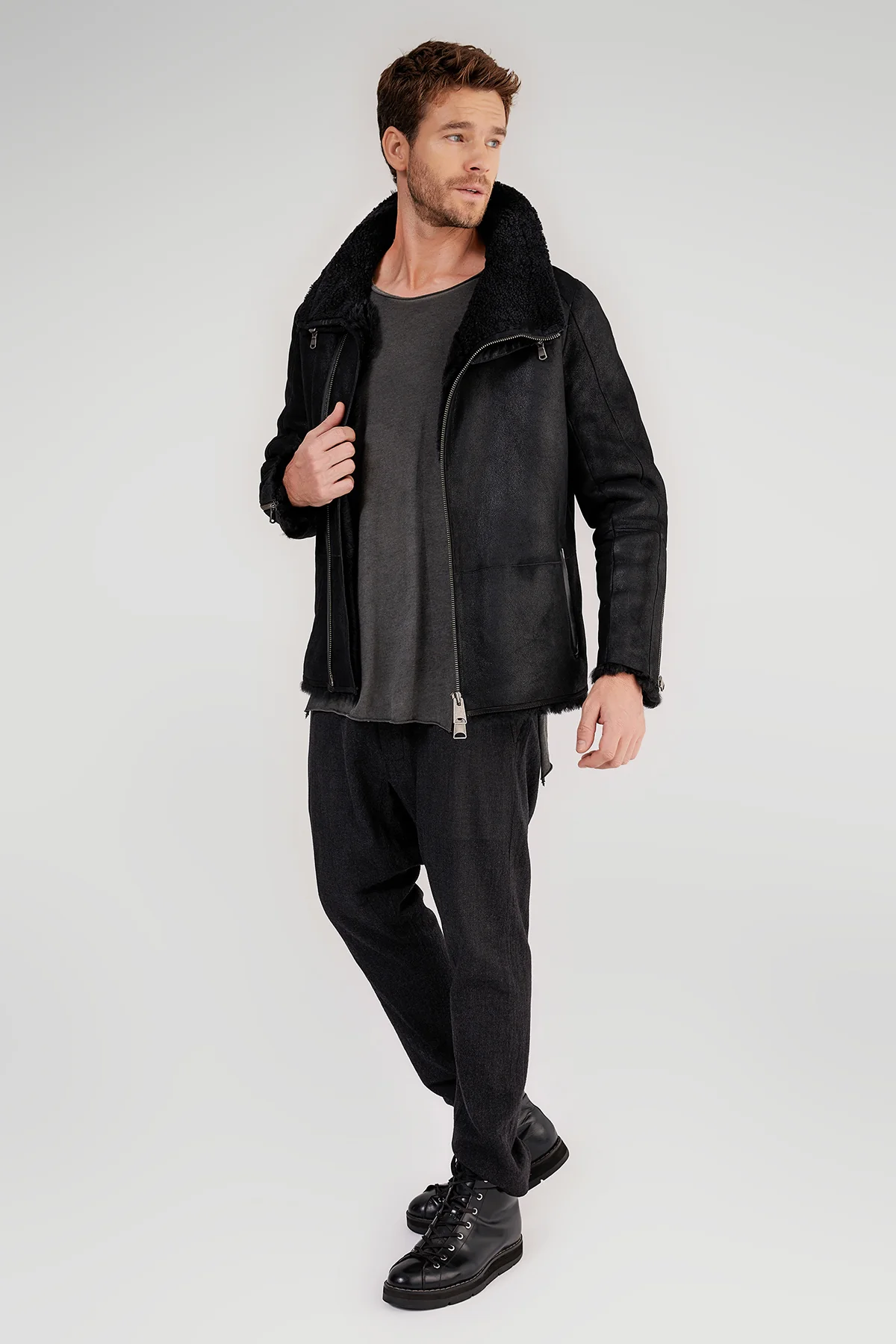 Matteo - Black Shearling Coat - Image 3