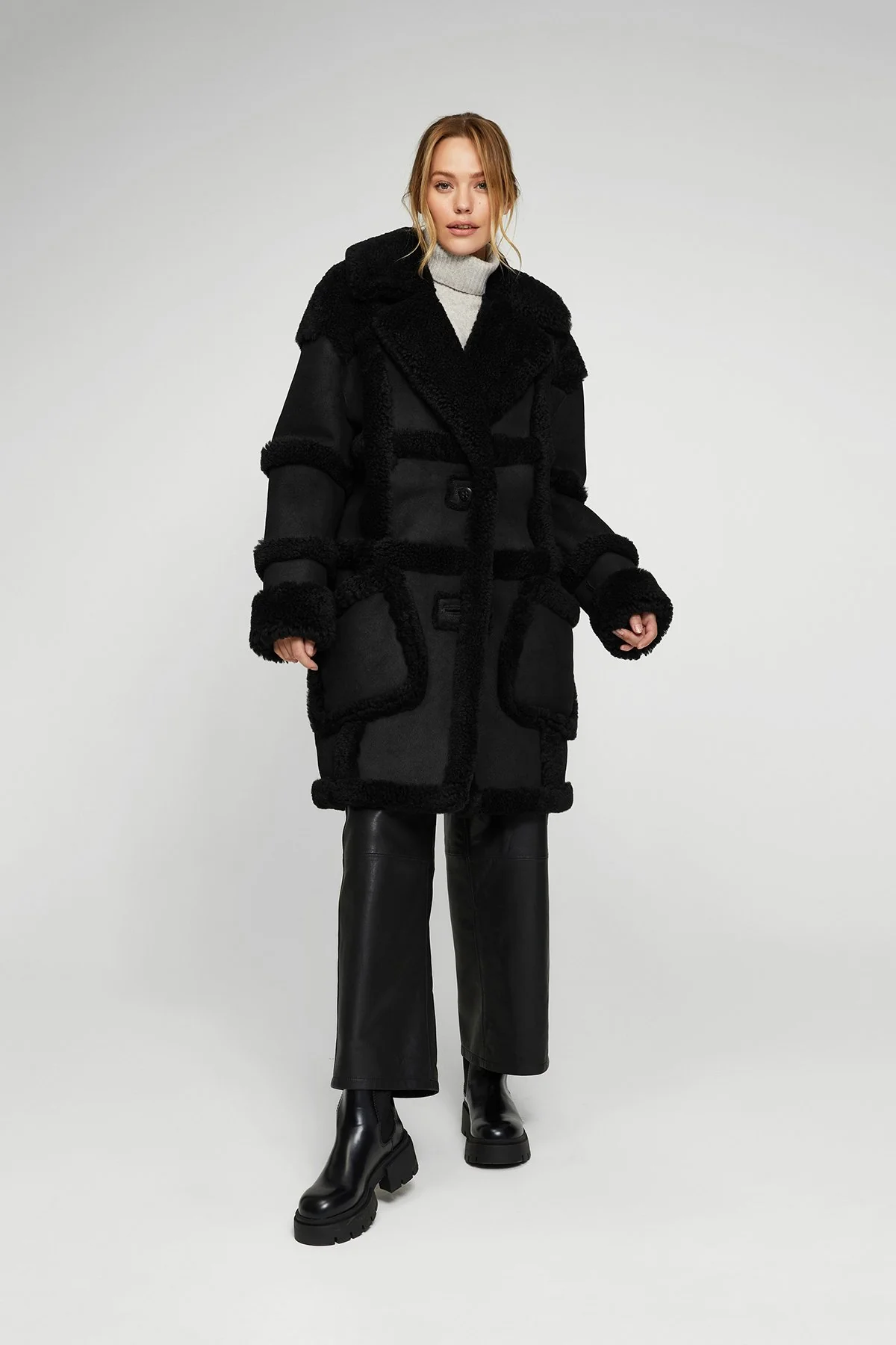 Melody - Black Shearling Coat - Image 3
