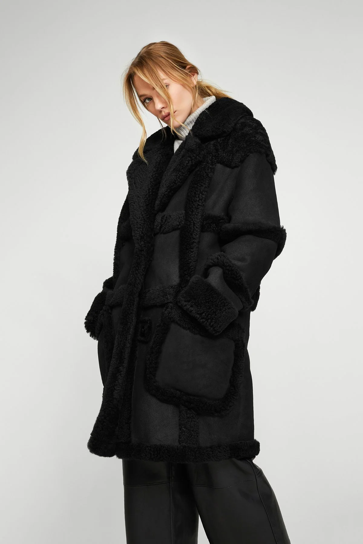Melody - Black Shearling Coat - Image 5
