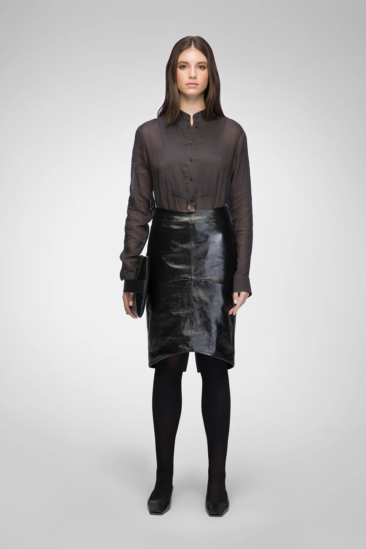Mira - Black Leather Skirt - Image 3