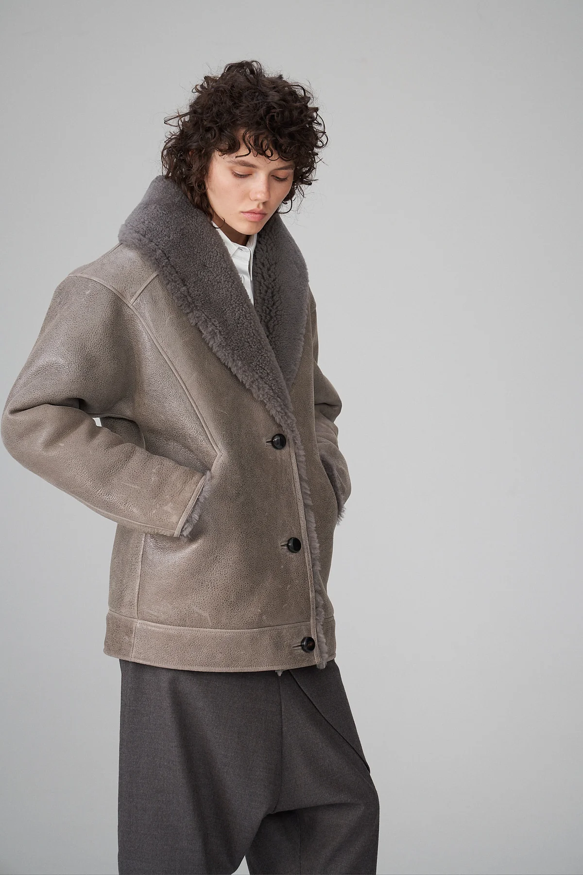 Nila - Grey Shearling Coat - Image 3