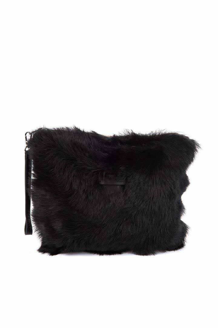 Black Metallic Shearling Clutch - Image 4