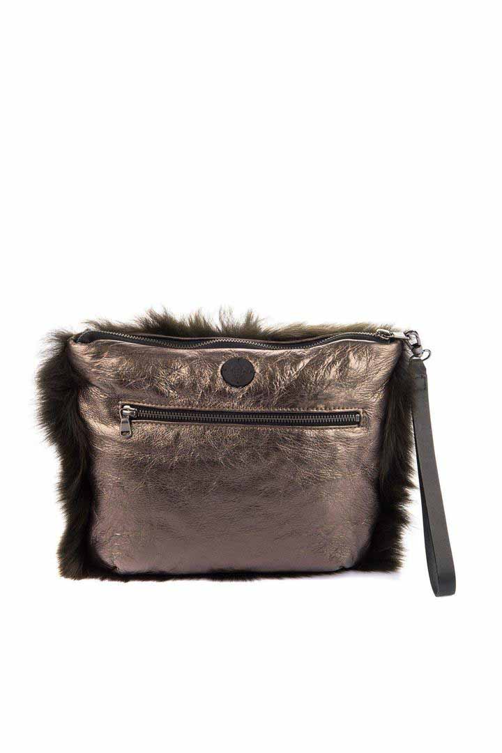 Black Metallic Shearling Clutch - Image 5