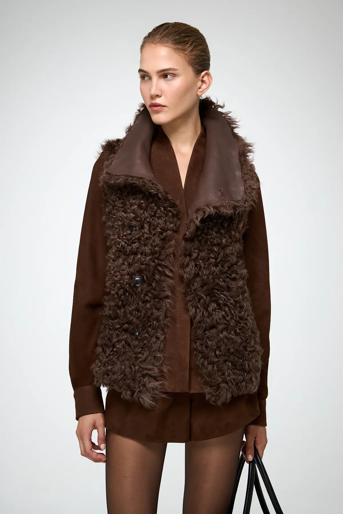 Solene - Tobacco Shearling Vest - Image 4