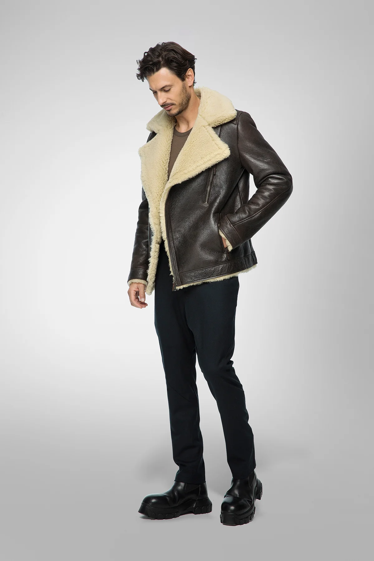 Tristan - Brown Beige Shearling Jacket - Image 3