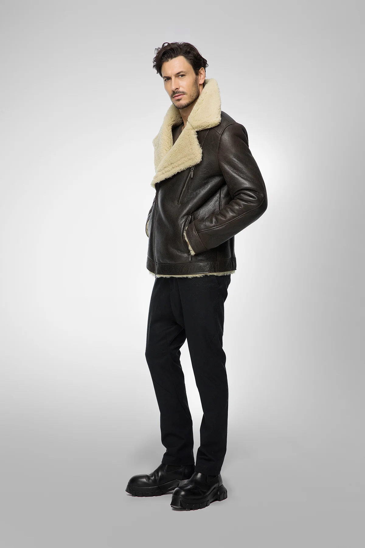 Tristan - Brown Beige Shearling Jacket - Image 4