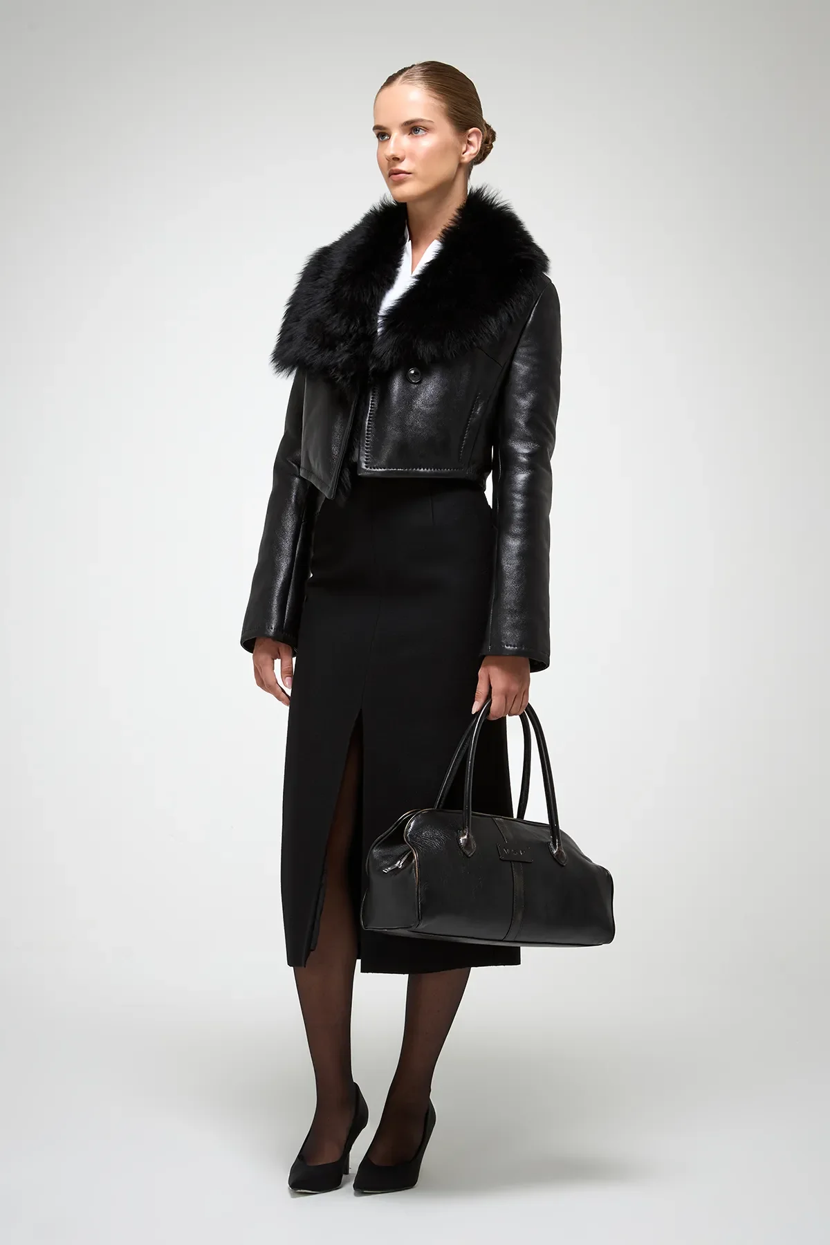 Yva - Black Shearling Jacket - Image 3